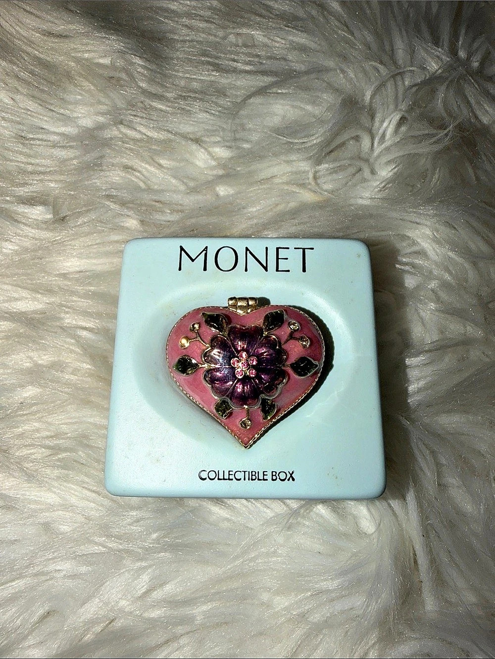 Monet Enamel Heart Trinket Box in Pink & Green